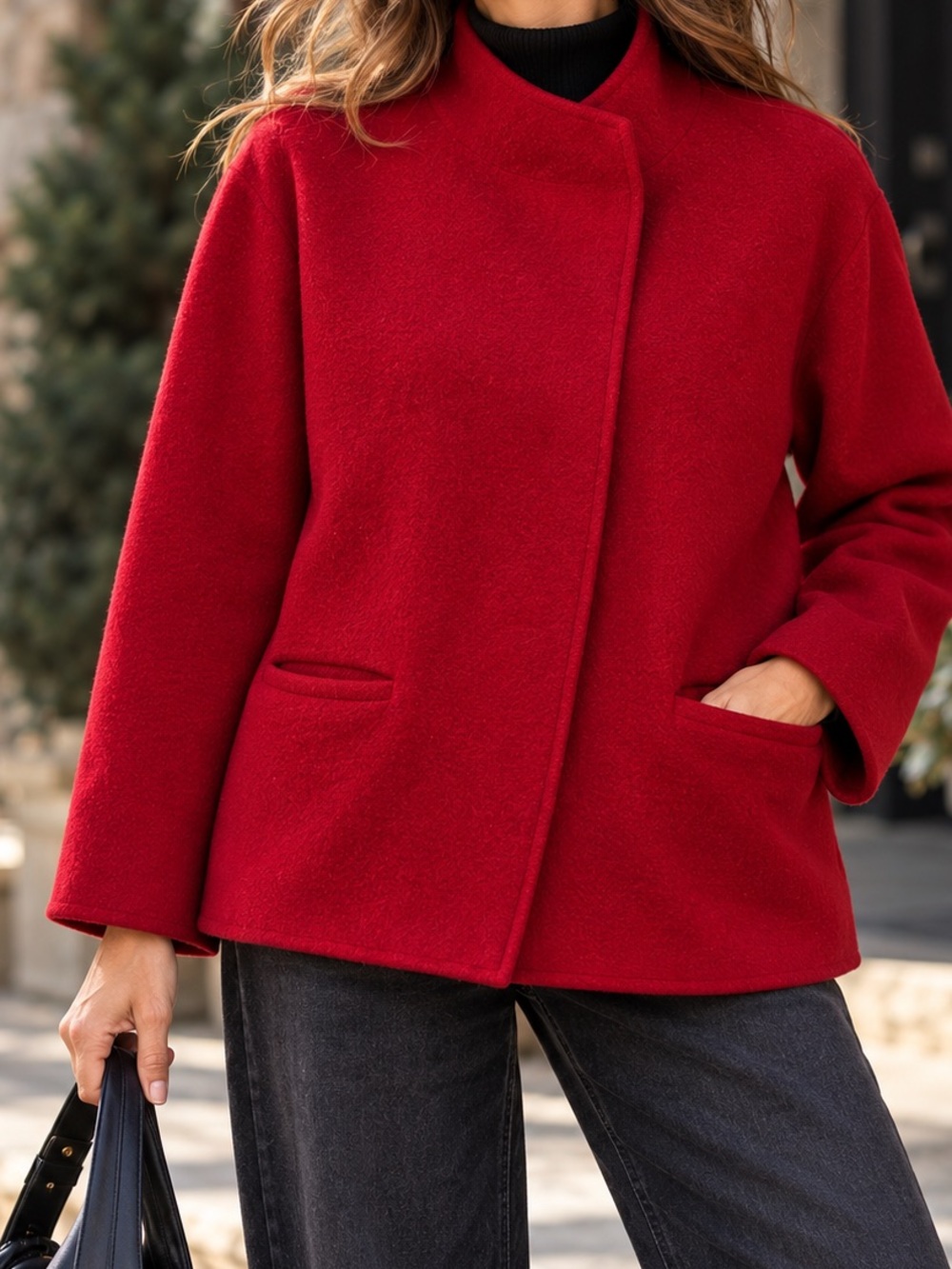 Vintage Eileen Fisher Lambswool Sweater Jacket Size Petite Medium Red Cardigan